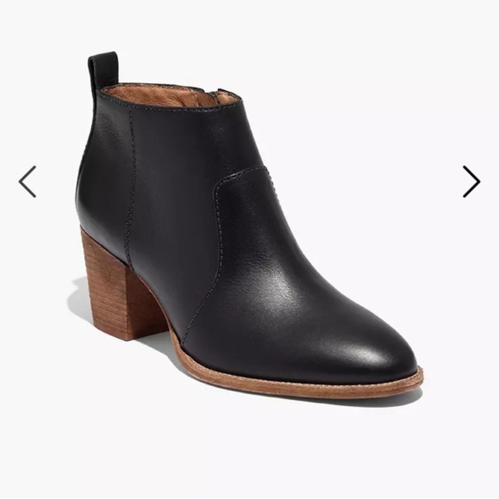 Madewell The Brenner Boot in Leather Black Sz 9 Ankle Bootie Rounded Toe G8025